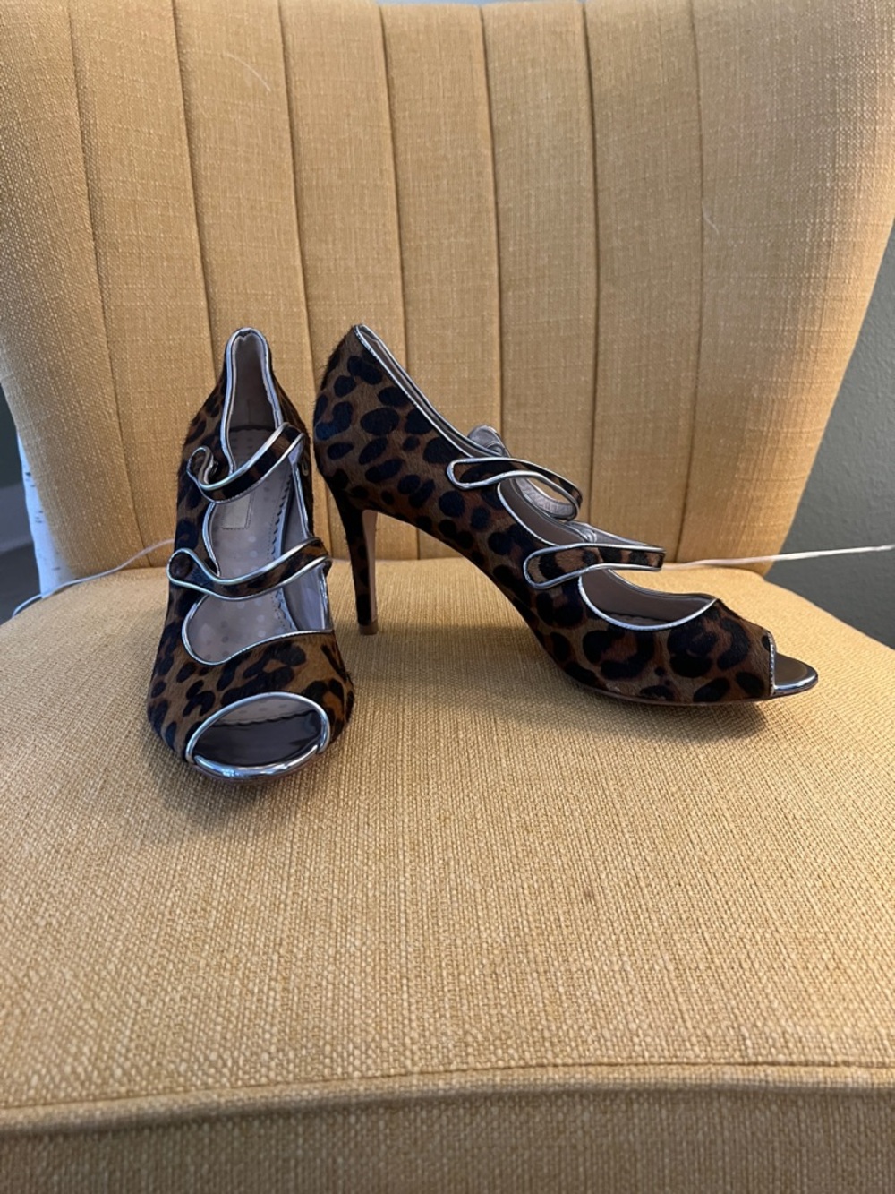 Boden Leopard-Print Peep-Toe Heels with Silver Trim